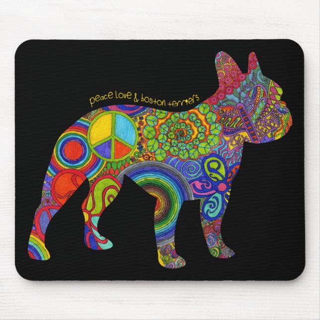 "Peace Love & Boston Terriers" Pop Art Mousepad (Front)
