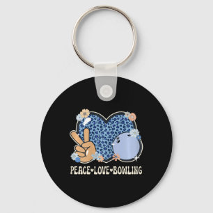 Peace Love Bowling Lover Leopard Print Girls Cute  Key Ring