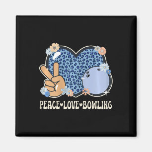 Peace Love Bowling Lover Leopard Print Girls Cute Magnet