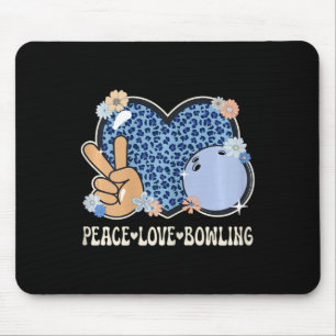 Peace Love Bowling Lover Leopard Print Girls Cute Mouse Pad
