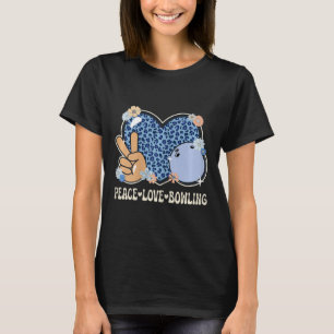 Peace Love Bowling Lover Leopard Print Girls Cute T-Shirt