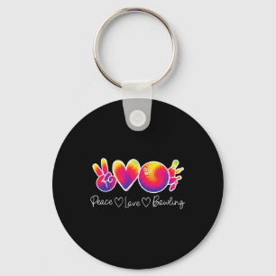 Peace Love Bowling Lover Tie-dye Retro Bowler Men Key Ring