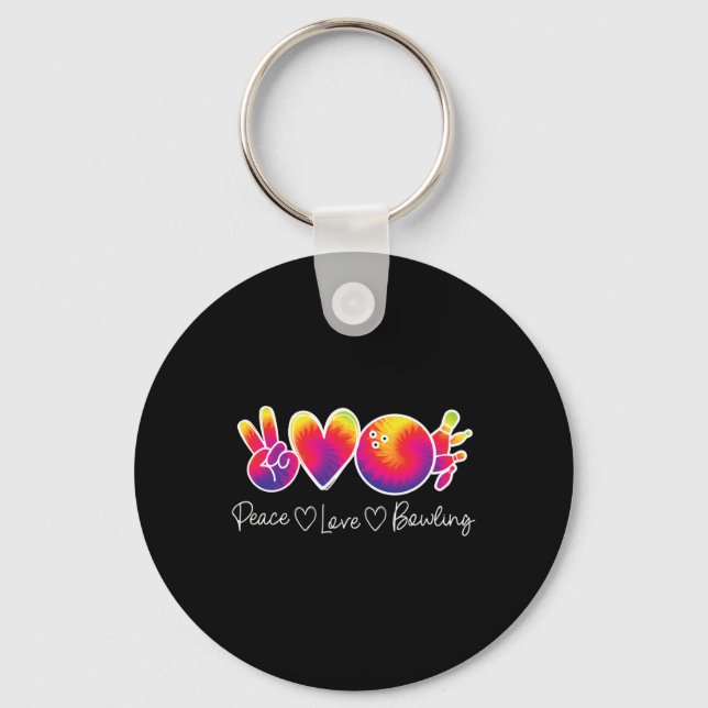 Peace Love Bowling Lover Tie-dye Retro Bowler Men  Key Ring (Front)