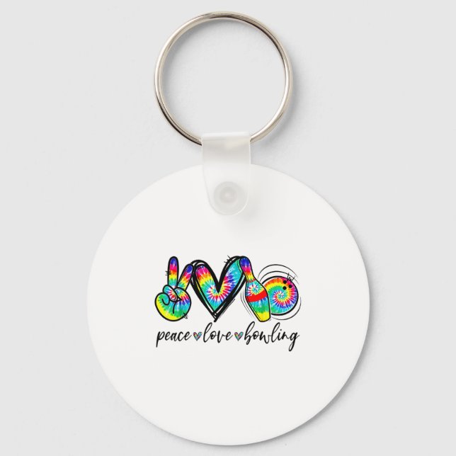 Peace Love Bowling Tie Dye Funny Bowling Lovers  Key Ring (Front)