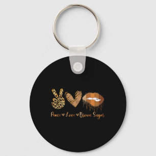 Peace Love Brown Sugar Leopard Hand Heart And Lips Key Ring