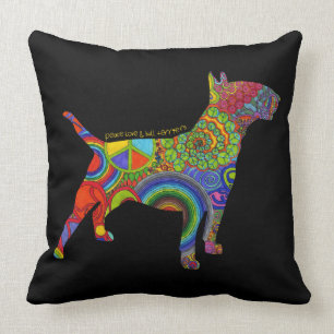 "Peace Love & Bull Terriers" Pop Art Pillow