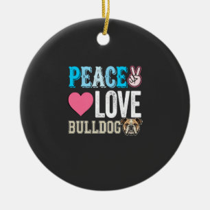 Peace Love Bulldog Vector Ceramic Tree Decoration