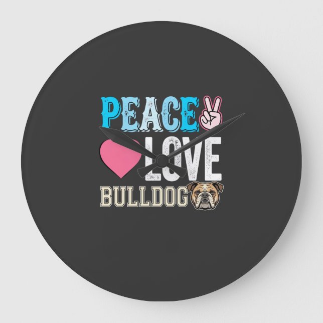 Peace Love Bulldog Vector Large Clock (Front)