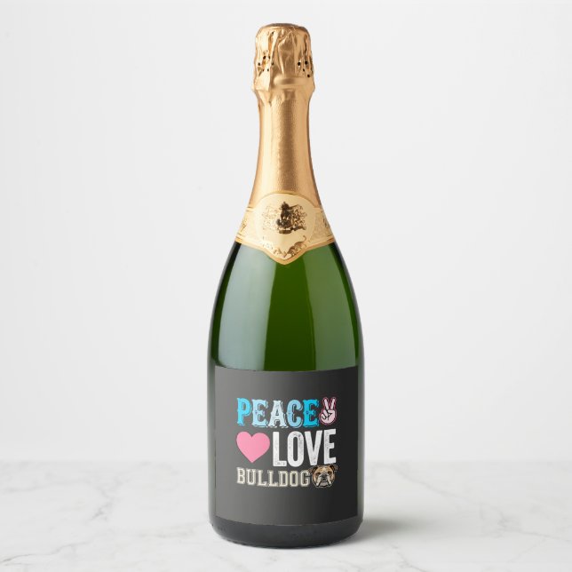 Peace Love Bulldog Vector Sparkling Wine Label (Front)