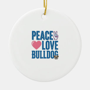 Peace Love Bulldog Vintage Dog Shirt Design Ceramic Tree Decoration