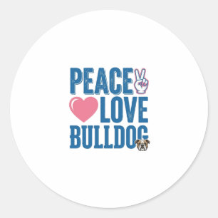 Peace Love Bulldog Vintage Dog Shirt Design Classic Round Sticker