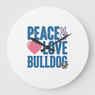 Peace Love Bulldog Vintage Dog Shirt Design Large Clock