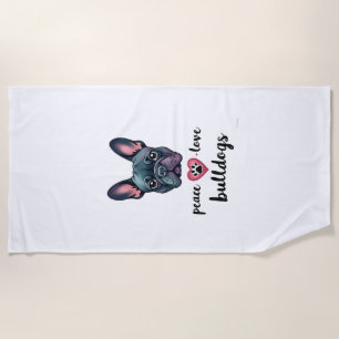 Peace Love Bulldogs Vintage Galaxy French Bulldog  Beach Towel
