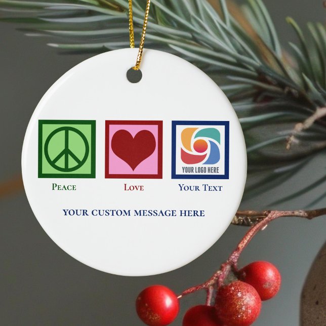 Peace Love Business Logo Custom Christmas Ceramic Tree Decoration (Creator Uploaded)