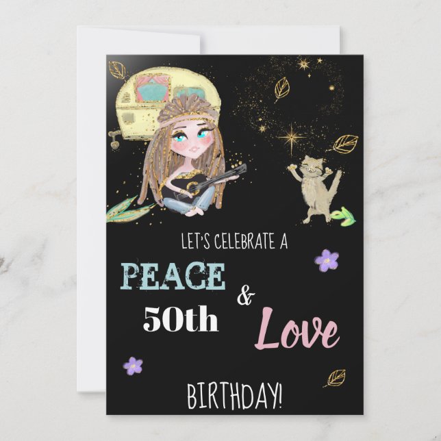 * Peace & Love Camping Hippie Birthday Invitation (Front)