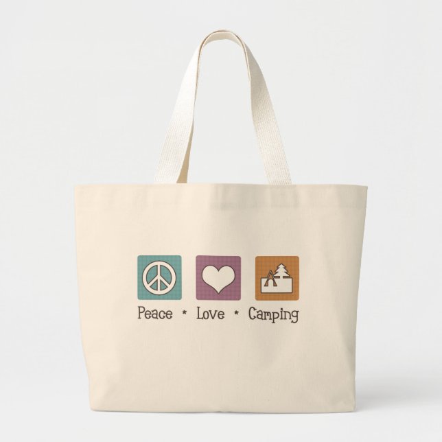 Peace Love Camping Large Tote Bag (Front)