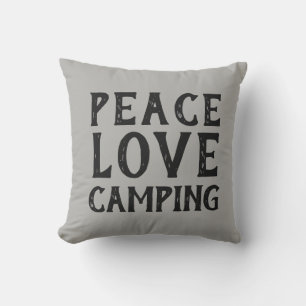 PEACE LOVE CAMPING typography   Outdoor Pillow
