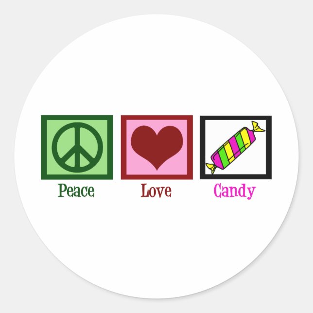 Peace Love Candy Classic Round Sticker (Front)