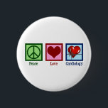 Peace Love Cardiology Heart Surgeon Heartbeat 6 Cm Round Badge<br><div class="desc">Cute cardiology office gift for a cardiologist physician that features a peace sign,  heart,  and red beating heartbeat. A cool cardiothoracic unit design for a cardiovascular surgeon or cardiac ICU in a hospital. Order for your favourite doctor or nurse.</div>