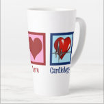 Peace Love Cardiology Heart Surgeon Heartbeat Latte Mug<br><div class="desc">Cute cardiology office gift for a cardiologist physician that features a peace sign,  heart,  and red beating heartbeat. A cool cardiothoracic unit design for a cardiovascular surgeon or cardiac ICU in a hospital. Order for your favourite doctor or nurse.</div>