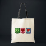 Peace Love Cardiology Heart Surgeon Heartbeat Tote Bag<br><div class="desc">Cute cardiology office gift for a cardiologist physician that features a peace sign,  heart,  and red beating heartbeat. A cool cardiothoracic unit design for a cardiovascular surgeon or cardiac ICU in a hospital. Order for your favourite doctor or nurse.</div>