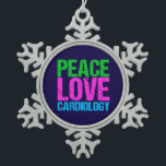 Peace Love Cardiology Snowflake Pewter Christmas Ornament<br><div class="desc">A cute cardiologist gift for a heart doctor or surgeon who works with patients who need angioplasty or other cardiac treatments.</div>