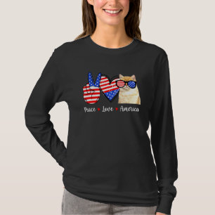 Peace Love Cat America Flag Sunglasses 4th of July T-Shirt