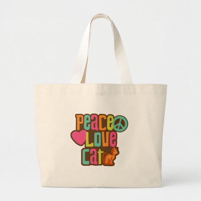 Peace Love Cat Large Tote Bag (Front)