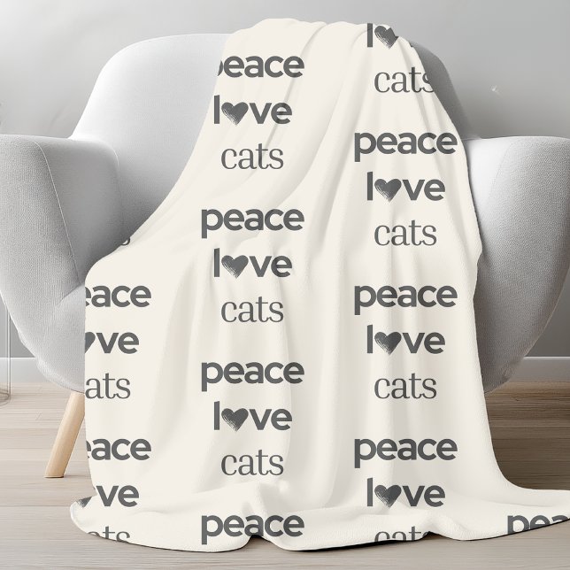 Peace Love Cats | Cream Cat Lover Modern Graphic Fleece Blanket (Creator Uploaded)