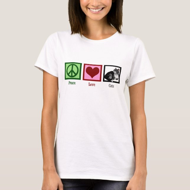 Peace Love Cats Cute Womens T-Shirt (Front)
