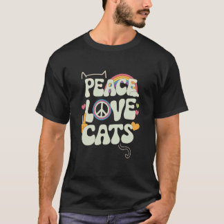 Peace Love Cats Retro Funny Groovy Cat Lover 70s G T-Shirt