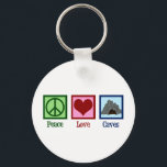 Peace Love Caves Key Ring<br><div class="desc">Peace Love Caves. A cool caving gift for a miner or spelunker who likes spelunking. A peace sign,  heart,  and cave.</div>