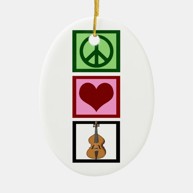 Peace Love Cello Ceramic Tree Decoration (Front)
