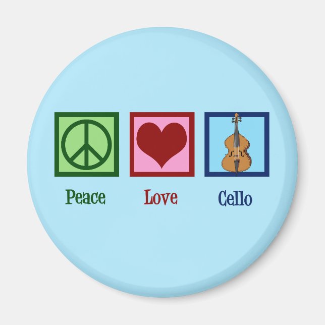 Peace Love Cello Player Blue Magnet (Front)