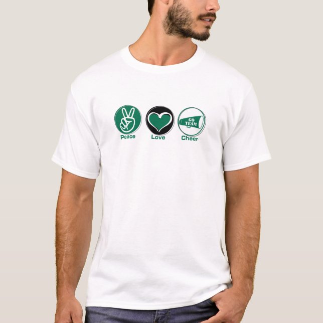 Peace Love Cheer Green T-Shirt (Front)