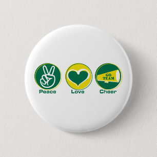Peace Love Cheer Green/Yellow 6 Cm Round Badge