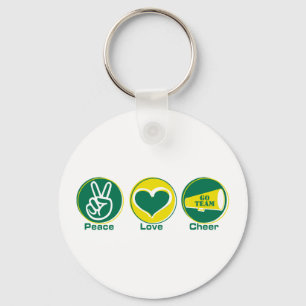 Peace Love Cheer Green/Yellow Key Ring