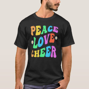 PEACE LOVE CHEER Retro Cheerleader Groovy Back To T-Shirt