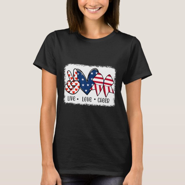 Peace Love Cheer Usa Flag 4th Of July Cheerleading T-Shirt (Front)