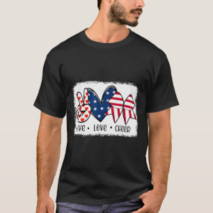 Peace Love Cheer Usa Flag 4th Of July Cheerleading T-Shirt