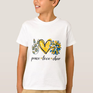 Peace Love Cheerleading Blue Yellow T-Shirt