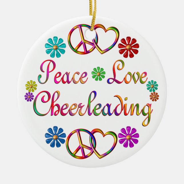 PEACE LOVE CHEERLEADING CERAMIC TREE DECORATION (Front)