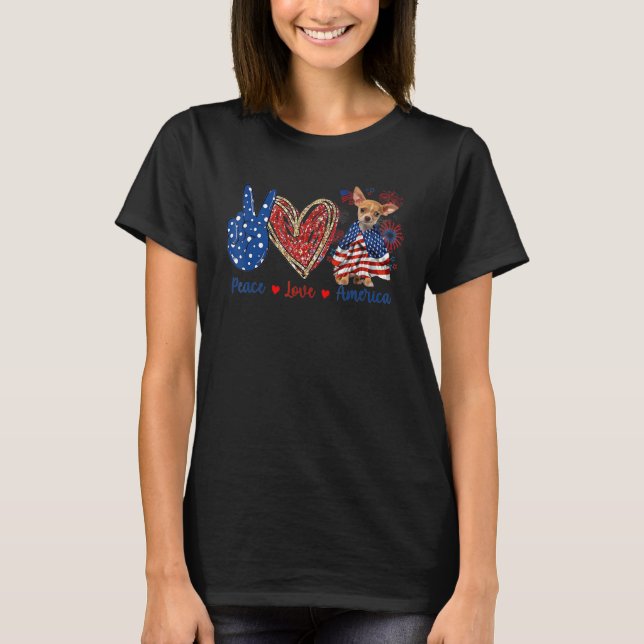 Peace Love Chihuahua Dog Patriotic America Flag 4t T-Shirt (Front)