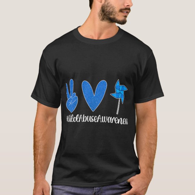 Peace Love Child Abuse Prevention Awareness Month T-Shirt (Front)