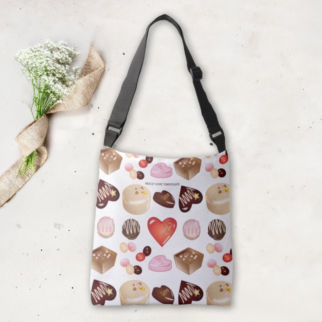 Peace Love Chocolate Candy Heart Pattern Crossbody Bag (Creator Uploaded)