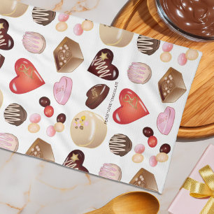 Peace Love Chocolate Candy Heart Pattern Tea Towel