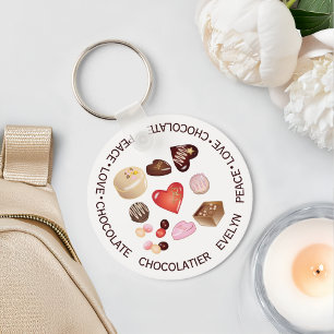 Peace Love Chocolate Candy Illustration Custom Key Ring
