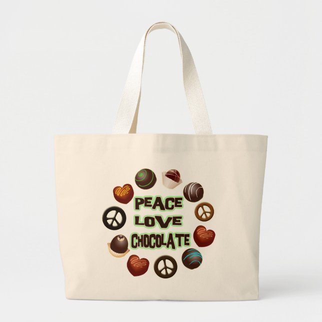 PEACE LOVE CHOCOLATE LARGE TOTE BAG (Front)