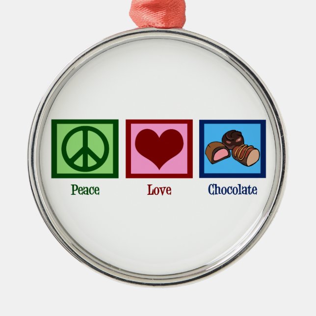 Peace Love Chocolate Metal Tree Decoration (Front)