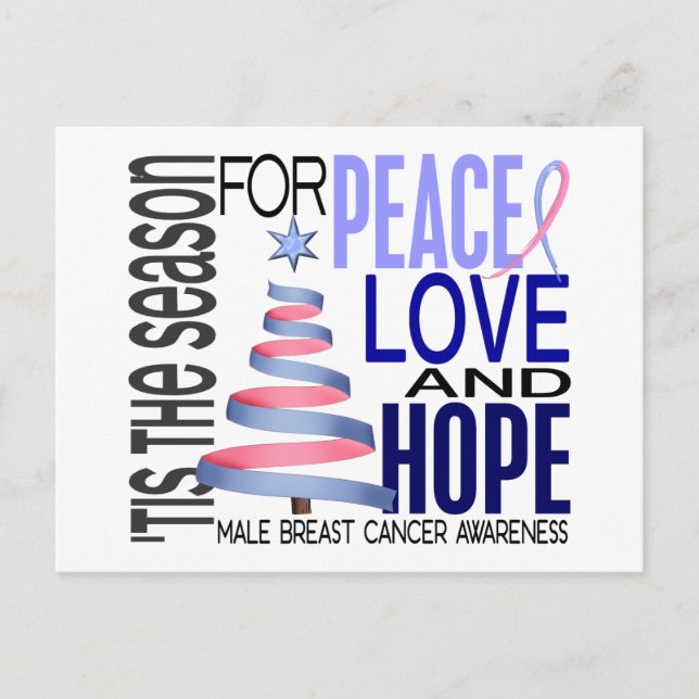 Peace Love Christmas Holiday Male Breast Cancer Postcard (Front)